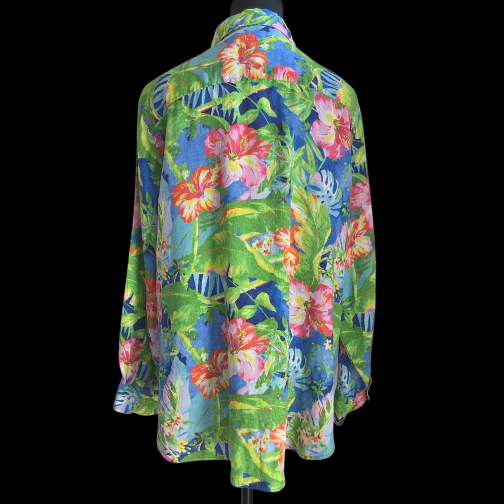 SOLD    Ralph Lauren Linen Floral Button Down Shirt - Size XL   no Size Tag - Picture 2 of 4
